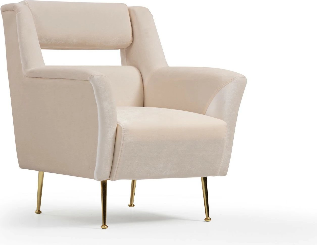 Karrige krahu Mira, krem, këmbë metalike ari