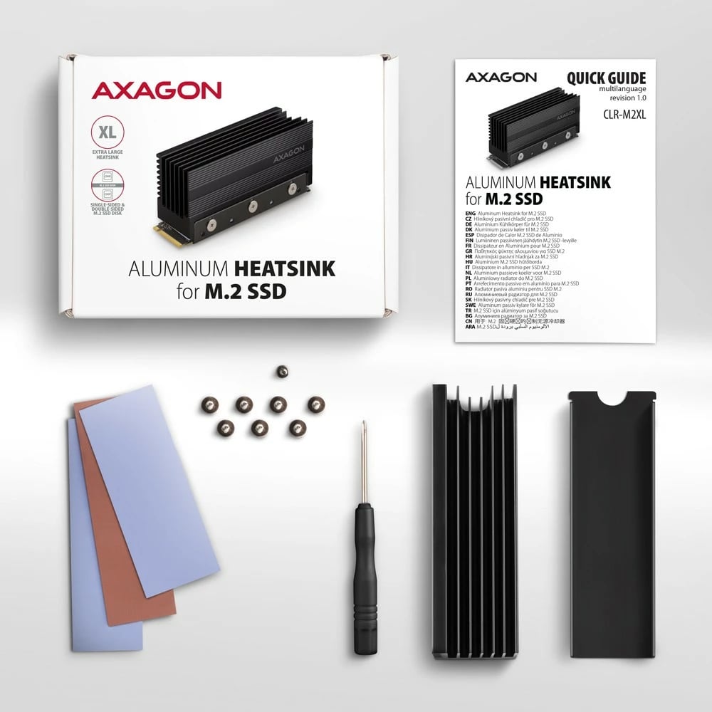 Ftohës pasiv për SSD M.2 AXAGON CLR-M2XL, trup alumini, 22x80mm, i zi