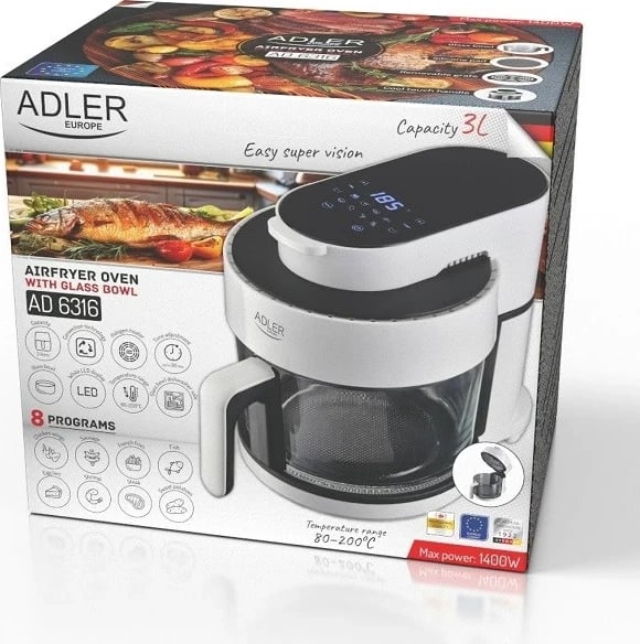 Fritezë me ajër të nxehtë Adler AD 6316, 3L, 1200W, E zezë