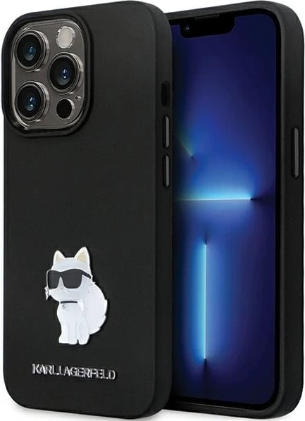 Mbështjellës Karl Lagerfeld KLHCP14LSMHCNPK për iPhone 14 Pro, silikon, Choupette, i zi