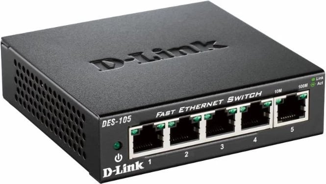Switch D-Link DES-105/E 5 porta Fast Ethernet i pamenaxhuar, e zezë