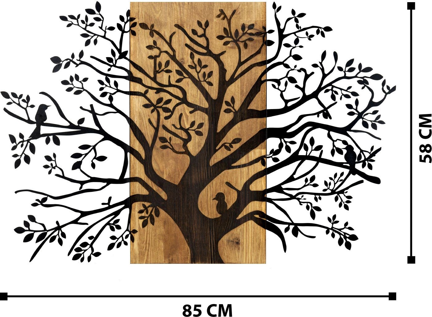 Aksesor dekorativ për mur, dru dhe metal, Wallity, Kavak, ngjyrë e zezë dhe arre, 85x58cm