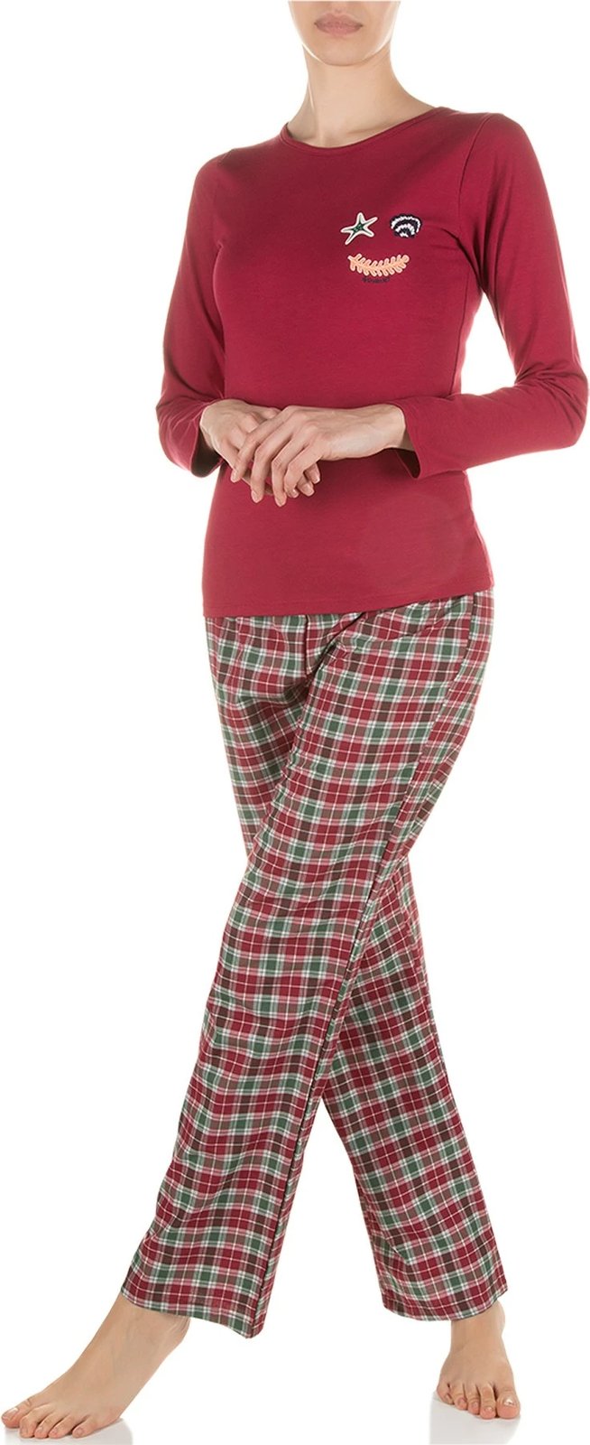 Set pizhamash për gra, ngjyrë e kuqe e thellë, Jumeon 002-000536