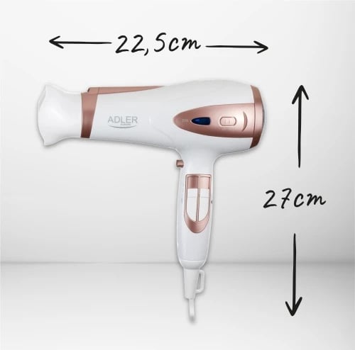 tharëse flokësh, Adler, AD 2248, 2200W, ION, 2 shpejtësi, 3 temperatura, Cool Shot, kabllo 1.8m, me difuzer dhe koncentrator, e bardhë