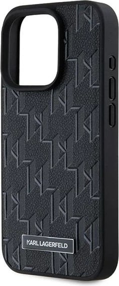 Mbështjellës Karl Lagerfeld Leather Monogram Metal Logo për iPhone 15 Pro Max, i zi