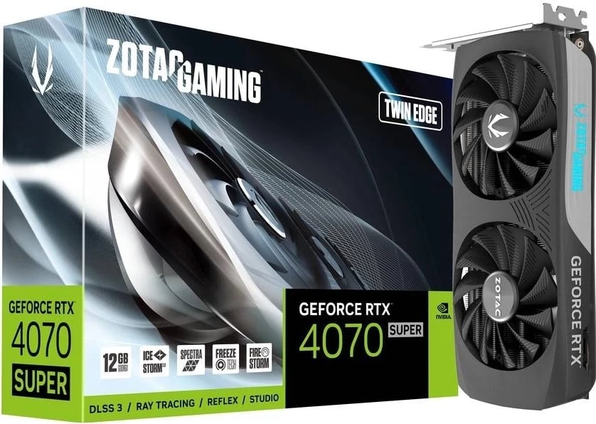 Kartë Grafike Zotac GeForce RTX 4070 SUPER Twin Edge, 12GB GDDR6X, DLSS 3