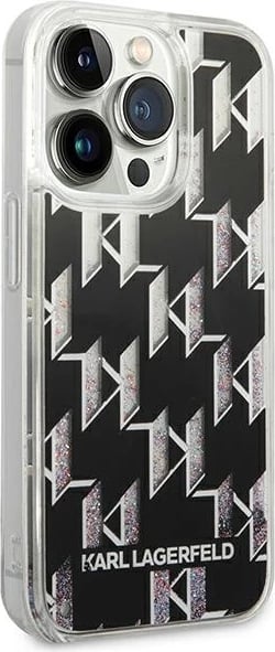 Mbështjellës Karl Lagerfeld KLHCP14XLMNMK për iPhone 14 Pro Max 6.7", i fortë, Liquid Glitter Monogram, zi