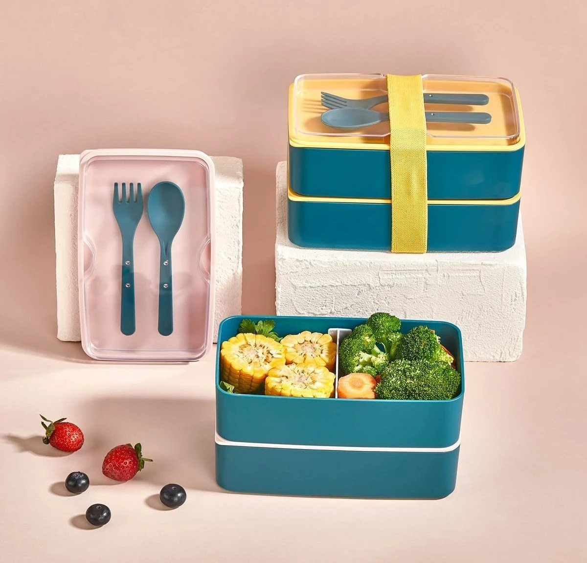 Set kuti ushqimi (2 copë), Hermia, EM-1003-S, blu dhe verdhë