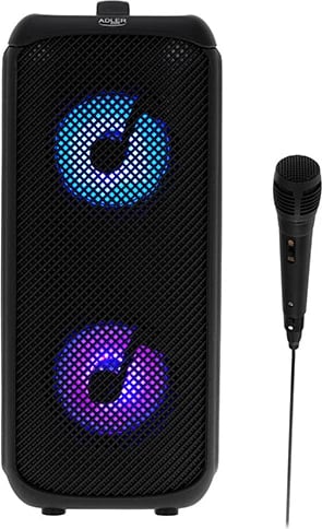Altoparlant Bluetooth, Adler AD 1903, 10W, bateri 1500 mAh, BT 5.0, radio FM, LED RGB, karaoke, e zezë, me mikrofon