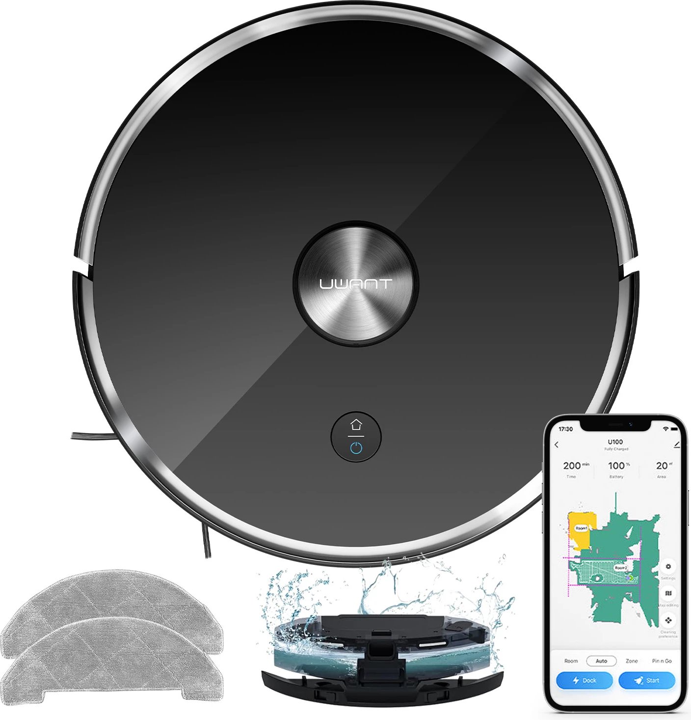 Robot pastrues UWANT U100 Lite me mop, stacion karikimi, Gri Robot pastrues UWANT U100 Lite me mop, stacion karikimi, Gri