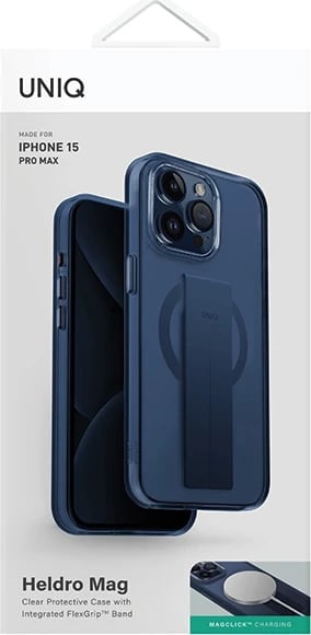 Mbështjellës UNIQ Heldro Mag për iPhone 15 Pro Max, MagSafe, me rrip, Kaltër