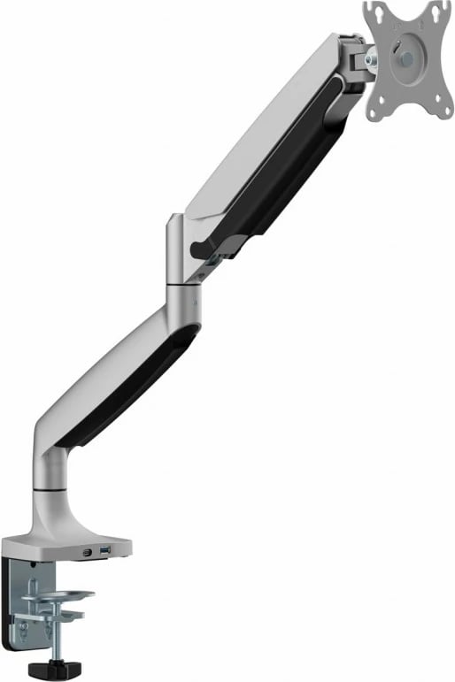 Mbajtëse tavoline me gaz për monitor ART RAMM L-35HD, 17-45", 1xUSB-A 3.0, 1xUSB-C, Gri/Argjend