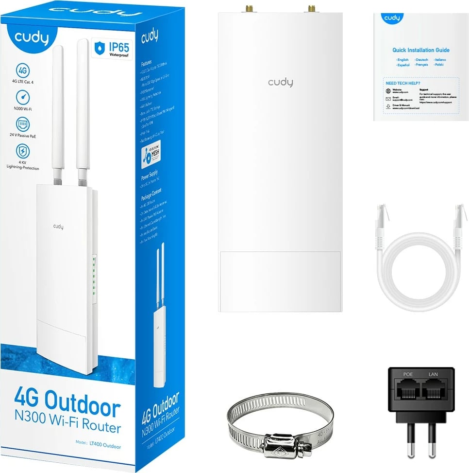 Router Cudy LT400 Outdoor, 4G LTE, N300, i bardhë