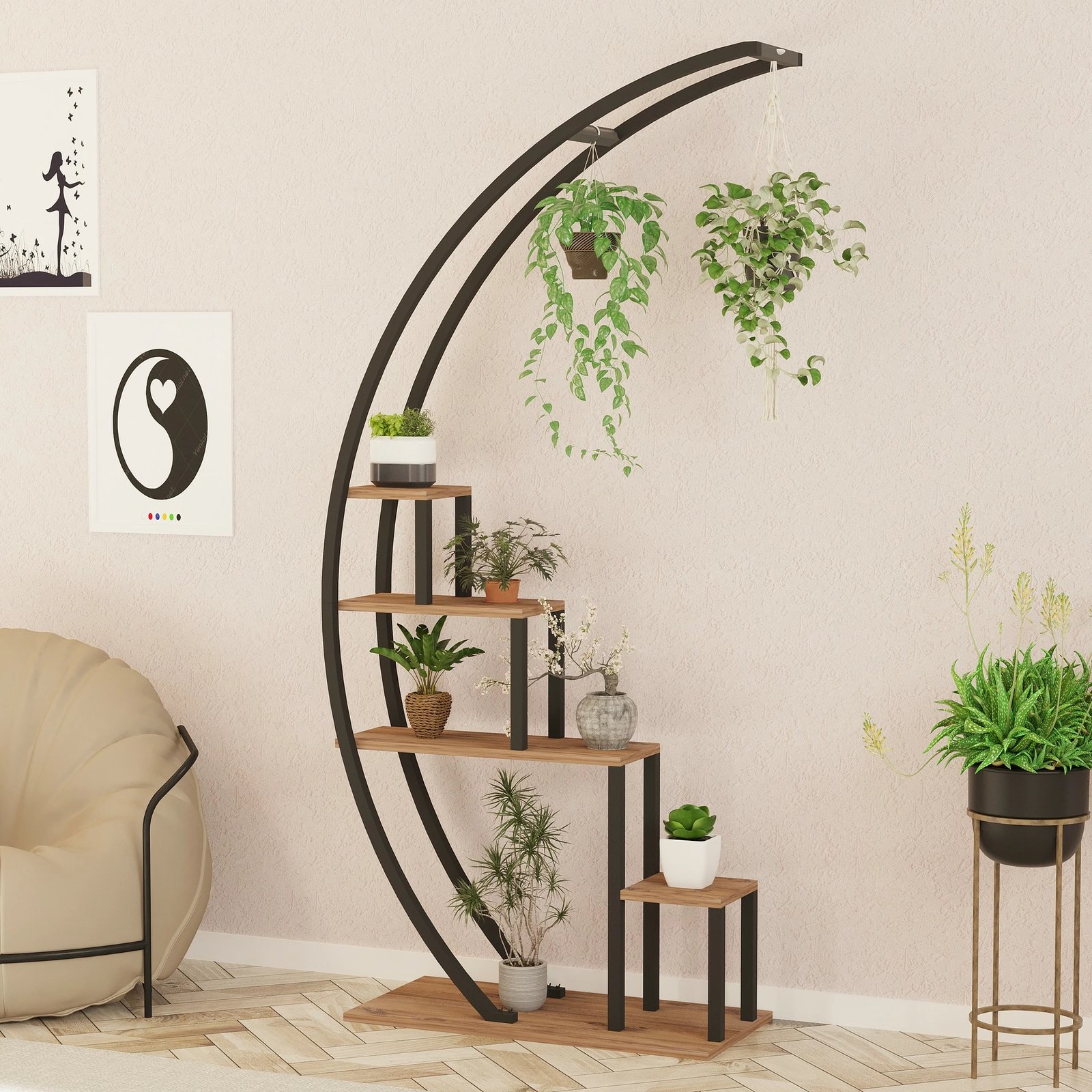 Raft librash Hanah Home, kopsht, ngjyrë Atlantic Pine dhe e zezë