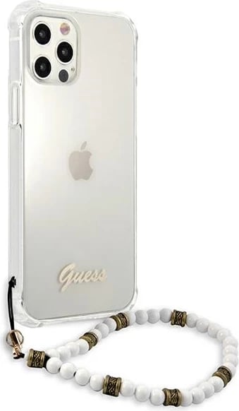 Mbështjellës Guess GUHCP12MKPSWH për iPhone 12/12 Pro 6.1", transparent me varëse perlë Mbështjellës Guess GUHCP12MKPSWH për iPhone 12/12 Pro 6.1", transparent me varëse perlë