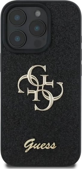 Mbështjellës Guess Fixed Glitter Big 4G për iPhone 16 Pro, i zi