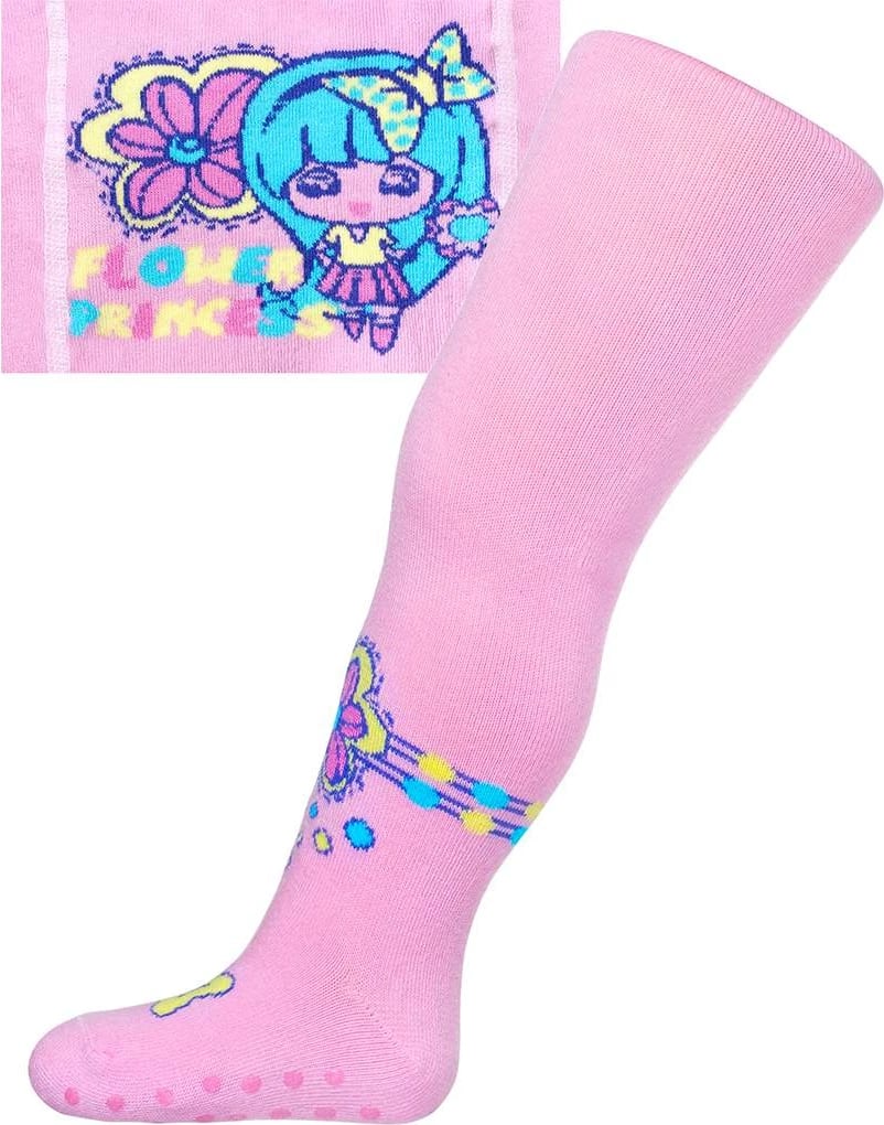 Tights për fëmijë, NEW BABY, Flower Princess, pambuk 80% me ABS antirrëshqitës, madhësi 104 (3-4 vjet), rozë e hapur