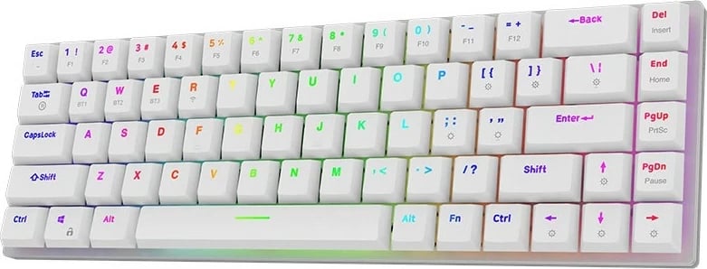 Tastierë mekanike Aqirys Agena, 65%, 68 taste, Gateron Red, RGB, wireless & me kabllo, e bardhë