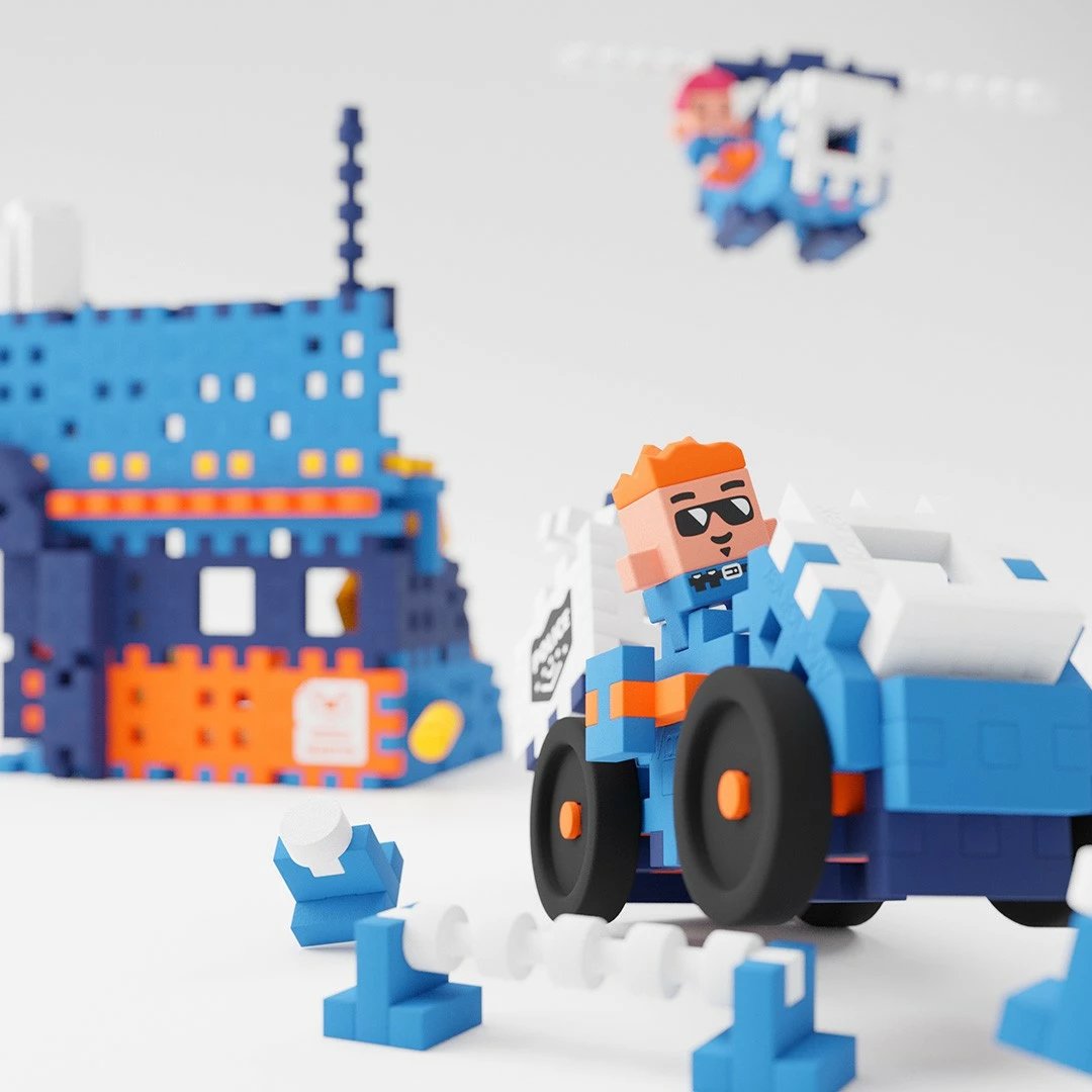 Set lodrash ndërtimi Marioinex Mini Waffle City, 280 pjesë, Stacion policie me figurina dhe automjete