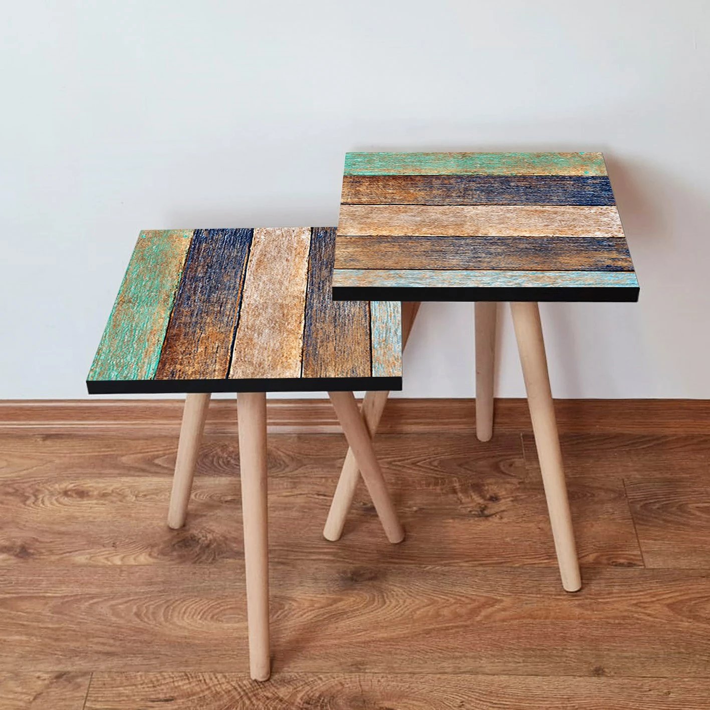 Set tavolinash ndihmëse, dy copë, ngjyrë jeshile dhe blu e errët, Skye Decor, 2Shp115