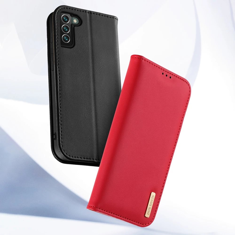 Mbështjellës Dux Ducis Hivo për Samsung Galaxy S22+, lëkurë natyrale, me xhepa për karta, Blu