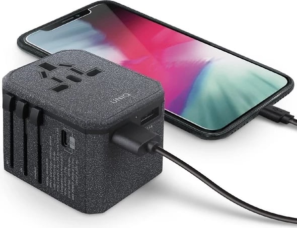 Adapter udhëtimi universal UNIQ Voyage LITHOS Collective 33W, 2xUSB PD 18W QC 3.0, Gri