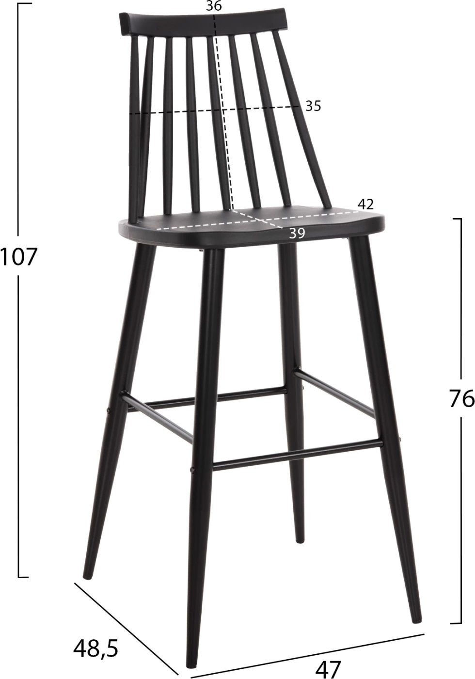 Karrige për bar, vend i lartë, VANESSA FH8459.12, e zezë PP & këmbë metalike të zeza, 47x48,5x107H cm., set prej 2 copë Karrige për bar, vend i lartë, VANESSA FH8459.12, e zezë PP & këmbë metalike të zeza, 47x48,5x107H cm., set prej 2 copë