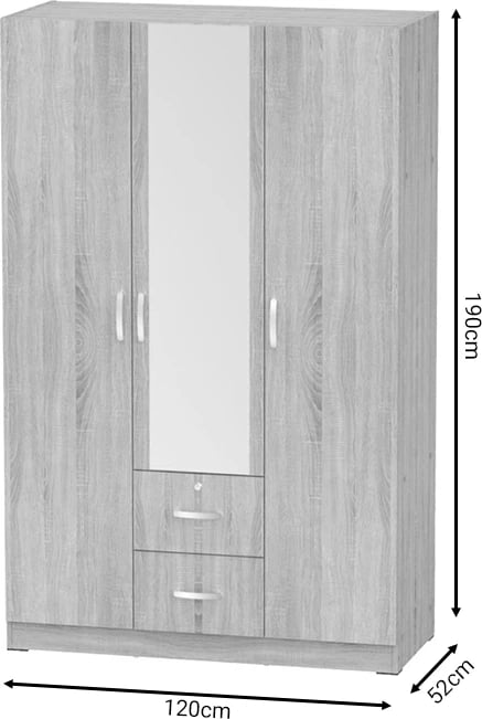Dollap tre-fletësh i bardhë melamine, 120x52x190cm
