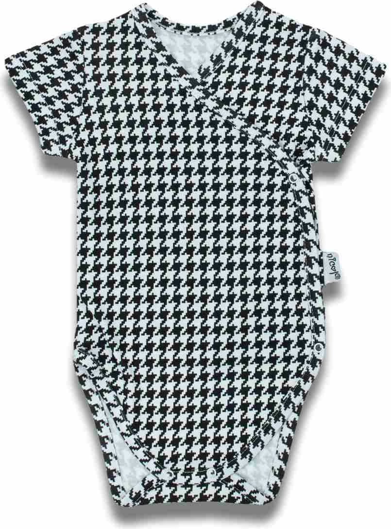 body për bebe Nicol Viki me mëngë të shkurtra, mbyllje anësore me kapëse, pambuk 100%, madhësi 56 (0-3m), bardhë/zi