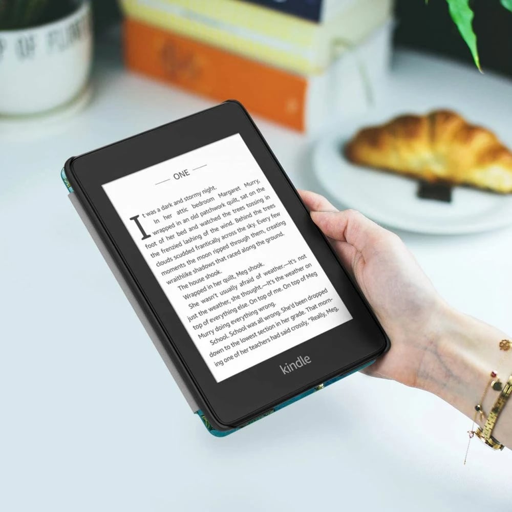 Mbështjellës Tech-Protect SmartCase për Kindle Paperwhite 5/Signature Edition, lule Sakura, kaltër