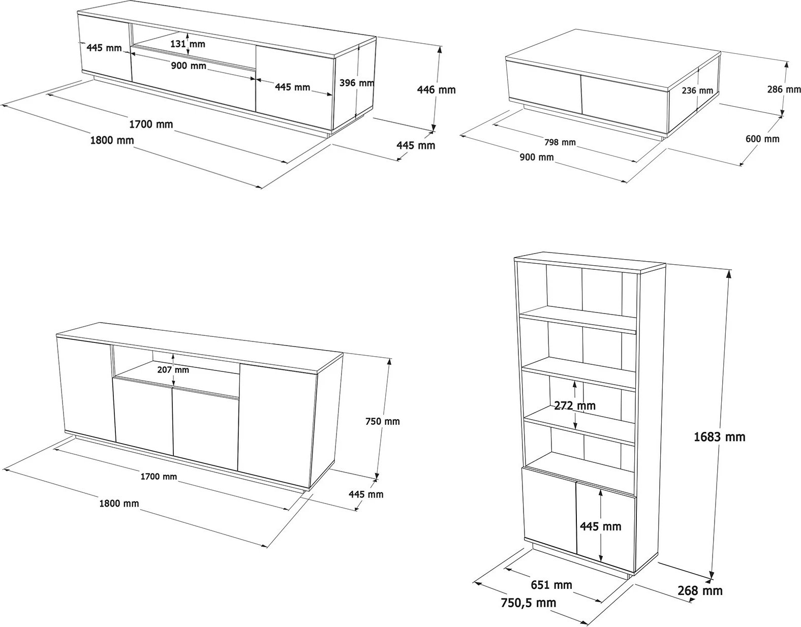 Set mobiljesh për dhomë dite Skye Decor, FR19-AA, ngjyrë Atlantic Pine dhe antracit