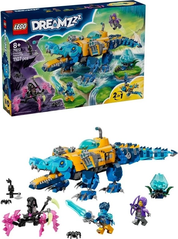 Set LEGO DREAMZzz 71512 Crocodile-Submarine, 1107 pjesë, 2-në-1, 8+