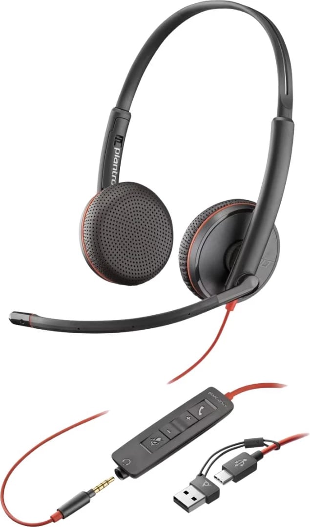 Headset, Poly Blackwire 3220 8X2J9A6, me kabllo USB-A, mikrofon me anulim zhurme, kontrollor inline, e zezë
