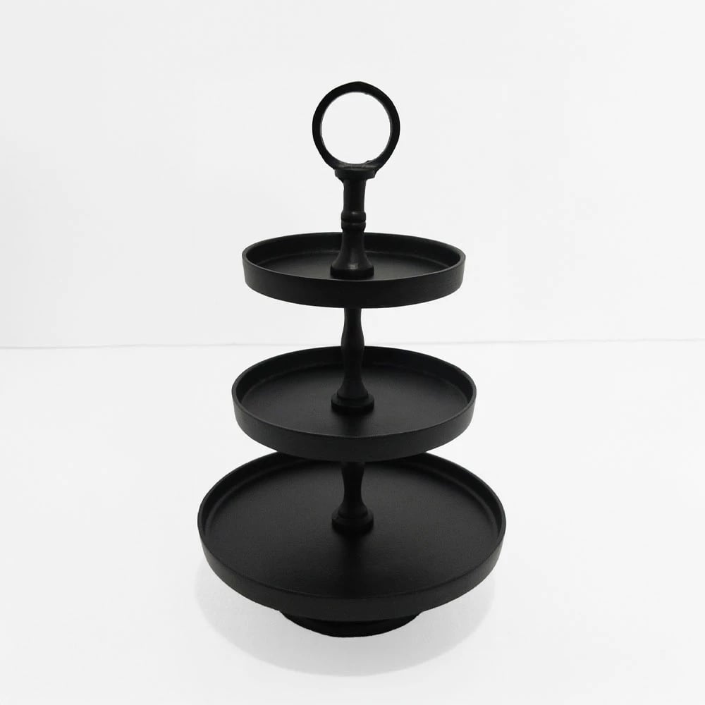 Stendë servirëse 3 nivele, alumin, e zezë, 20x20x35cm