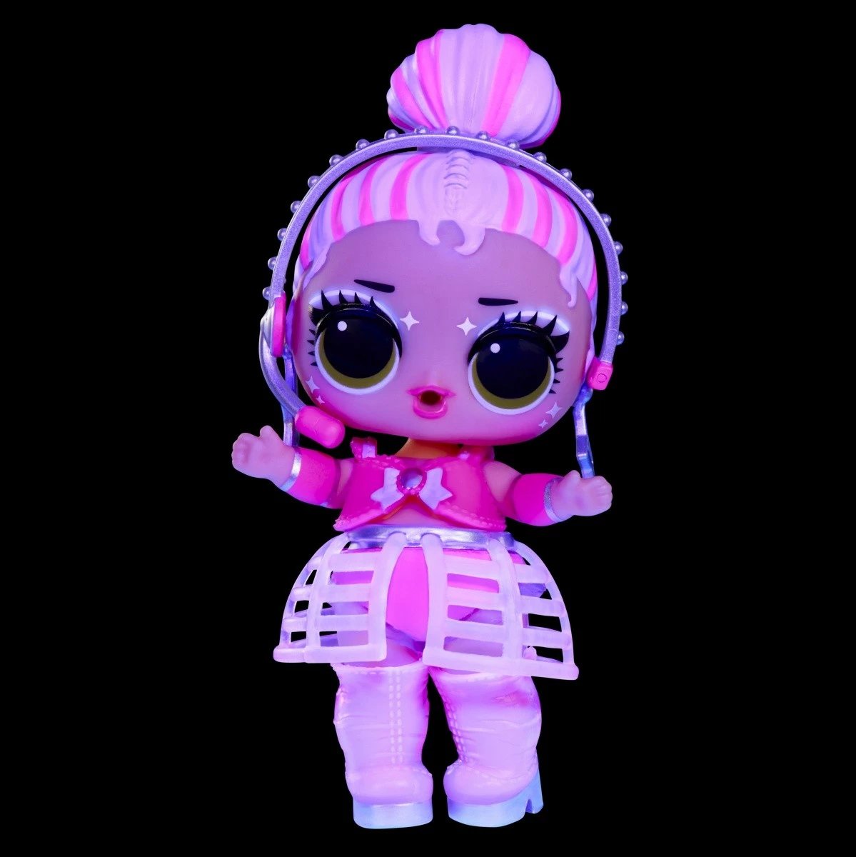 Kukull L.O.L. Surprise Neon Pop Stars Mix, MGA, 120674-EUC, me aksesorë dhe dritë UV