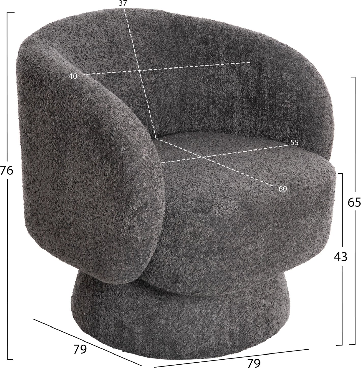 Karrige rrotulluese KARLEN FH9592.01, pëlhurë boucle gri, 78x81x77H cm