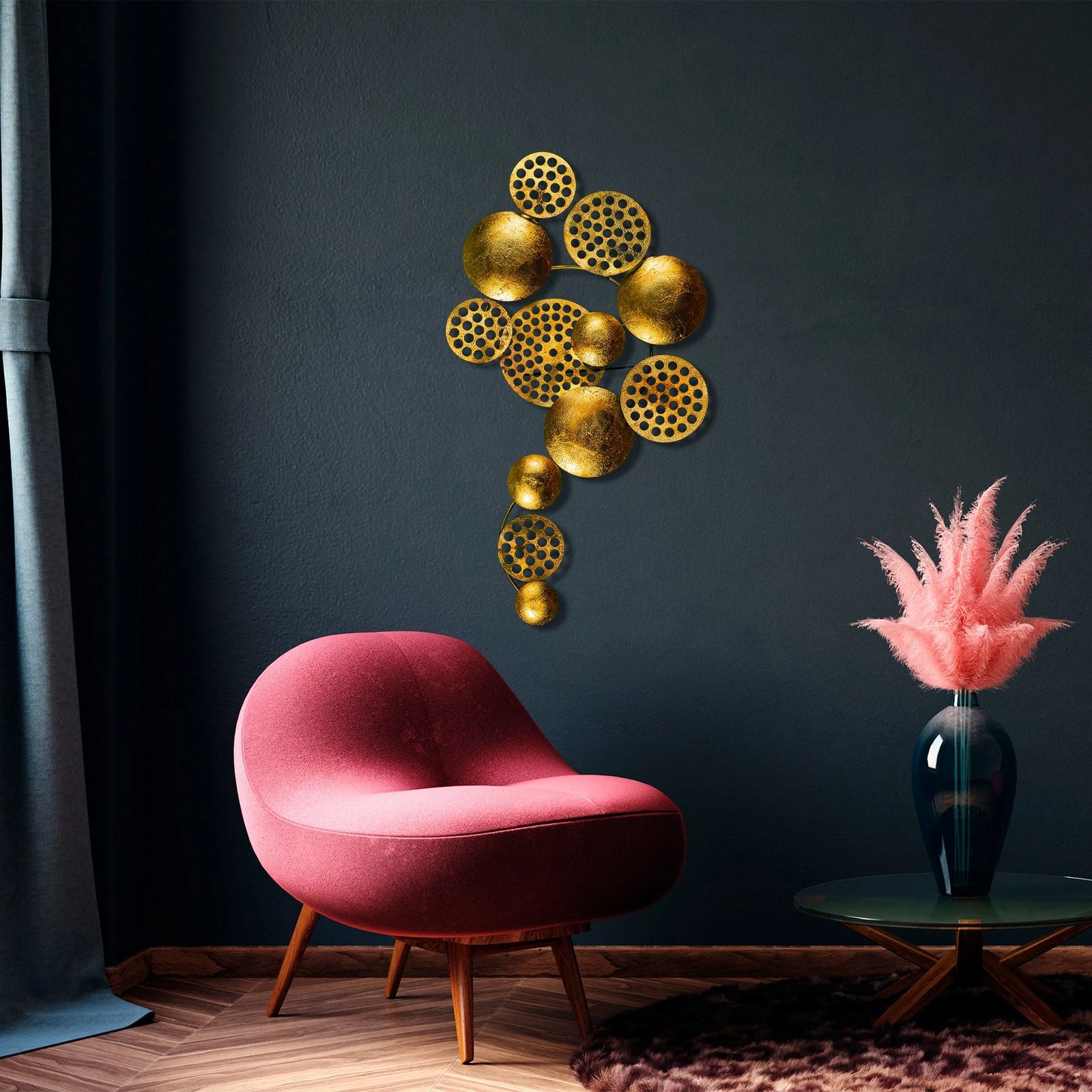 Aksesor dekorativ metalik për mur, Wallity Aurora 4, ngjyrë ari, 45x82cm