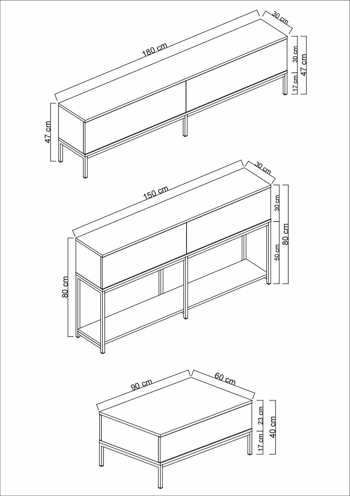 Set mobiljesh për dhomë dite, ngjyrë e zezë, Hanah Home Lord