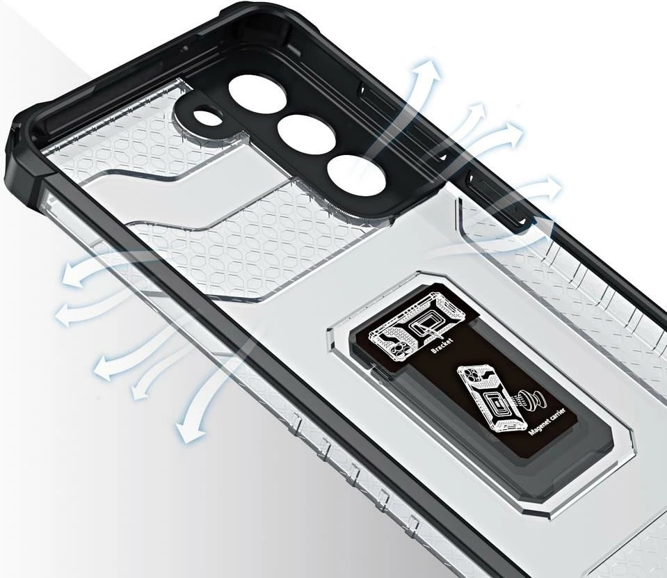 Mbështjellës Hurtel Crystal Ring Case për Samsung Galaxy S22+, me mbajtëse magnetike, Blu