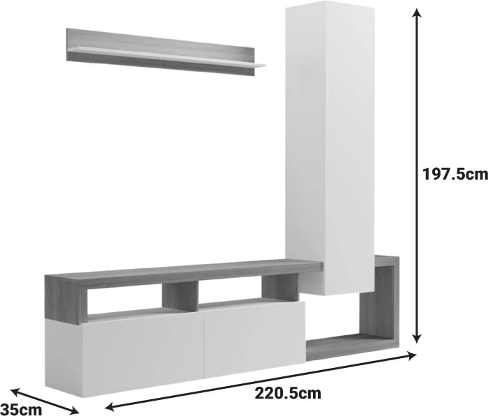 Set për dhomë dite Leganto, ngjyrë sonoma dhe e bardhë, 220.5x35x197.5cm