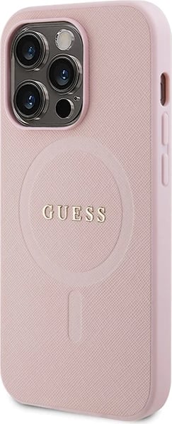 Mbështjellës Guess GUHMP14XPSAHMCP për iPhone 14 Pro Max, Saffiano MagSafe, rozë