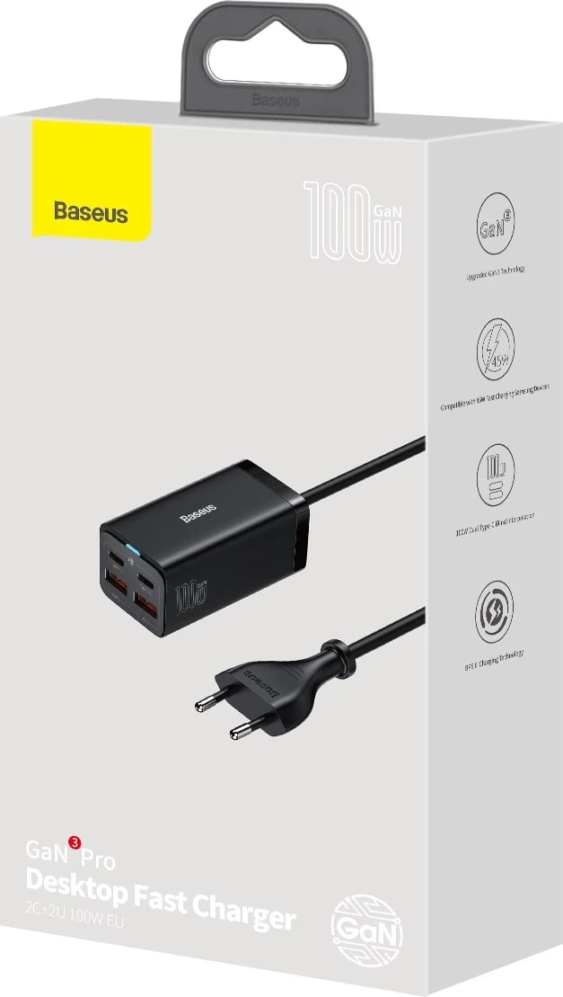 Karikues universal Baseus GaN3 Pro, 100W, 2x USB-C, 2x USB-A, i zi