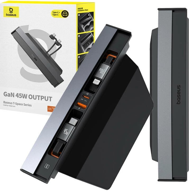 Hub Baseus T-Space për Tesla, USB-C dhe Lightning, i zi