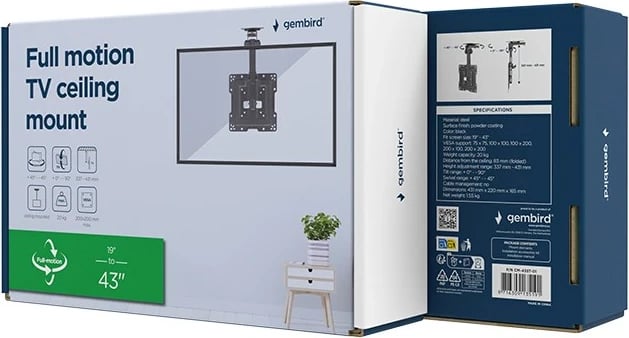 Mbajtës tavani për TV/monitor Gembird CM-43ST-01, 19-43 inç, i zi