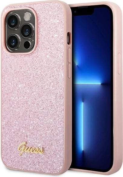 Mbështjellës Guess GUHCP14XHGGSHP për iPhone 14 Pro Max 6.7", Glitter Script, Rozë