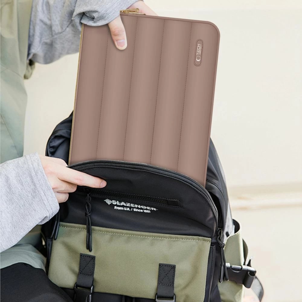 Kasë laptopi Tech-Protect Puffy 13-14", set me çantë aksesorësh, Kafe