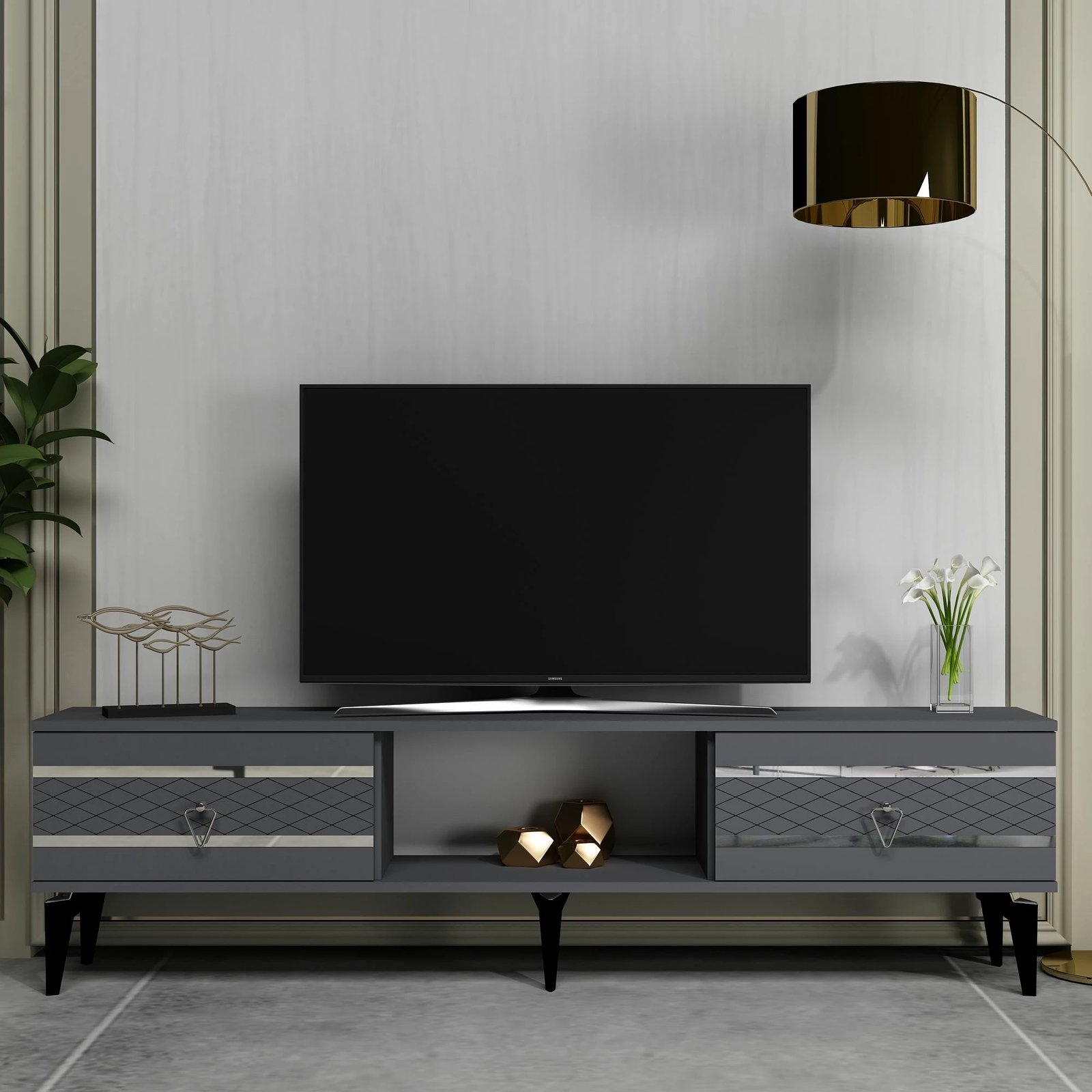 Komodë për TV Skye Decor, pelin-antracit, argjend