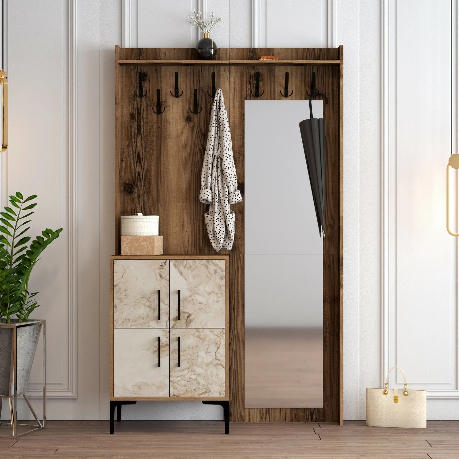 Stendë për korridor Berlin BC, ngjyrë arre dhe mermeri të bardhë