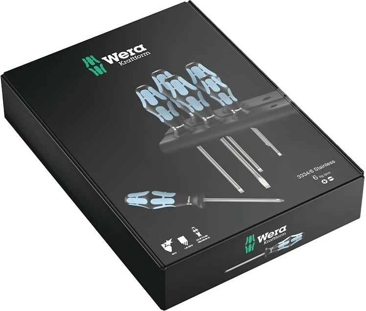 Set kaçavidash WERA 3334/6, Metal, me mbajtës, Ngjyrë e zezë