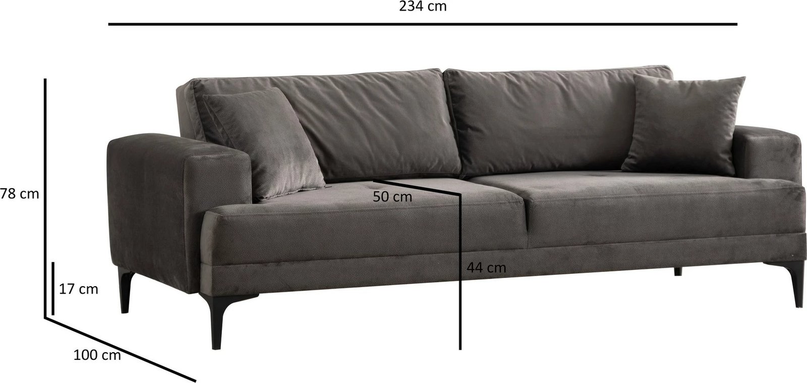 Divan treshe Astana, ngjyrë antracit